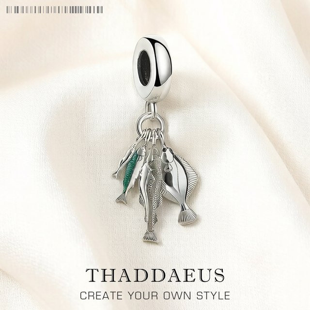 Thaddaeus Charm-Anhänger, Fische, 925 Sterlingsilber, Unisex - Bild 1