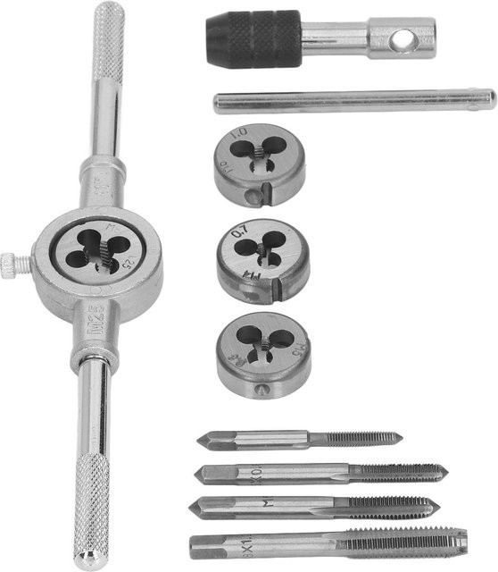 10er Set metrisches Gewindebohrer und Schneideisen aus Stahl in Grau für M4 M5 M6 M8 zur Gewindeerstellung und Reparatur - Bild 1