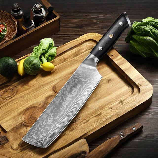 ALLWIN HOUSEWARE W Nakiri Messer aus 67 Schichten Damast-Stahl mit VG10 Kern und ergonomischem G10-Griff, 7 Zoll, Silber - Bild 1