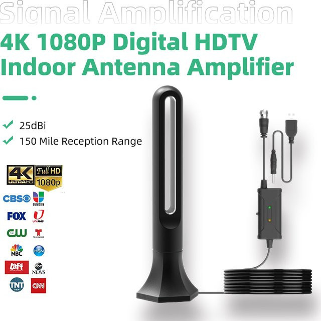 TTAKA7 HDTV Innenantenne mit Verstärker in Schwarz für 4K und Full HD mit 25dBi Verstärkung und hoher Reichweite - Bild 1
