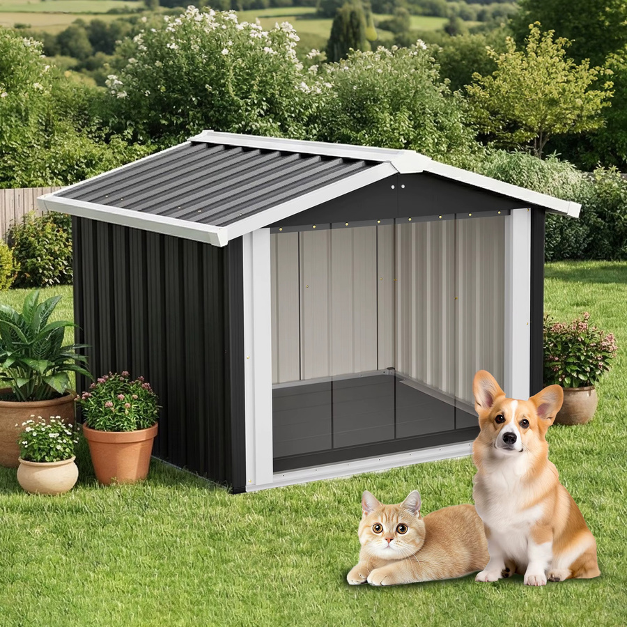 Wetterfeste Outdoor-Hundehütte von Svintora in Grau mit Schrägdach, B/T/H: 102 x 91 x 84 cm - Bild 2