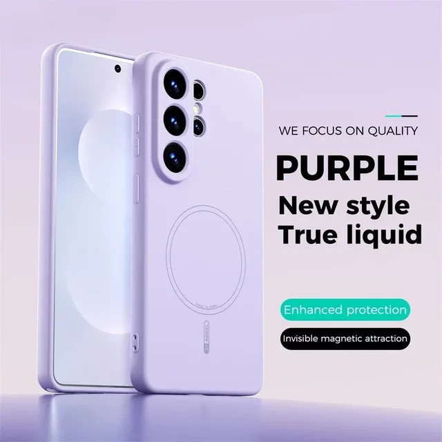 Original Touch Flüssigsilikon Handyhülle für Samsung S26 Ultra S25 S24 FE Plus mit MagSafe Kompatibilität in Beige und Purple - Bild 1
