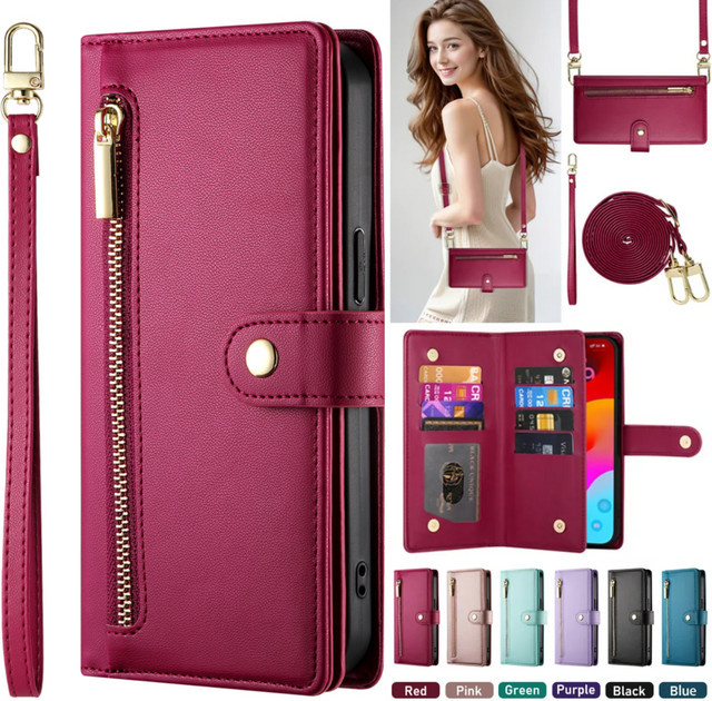 Xiaomi Leder-Crossbody-Tasche mit Reißverschluss und Kartenfach für Redmi Note 15 14 13 12 Pro Plus 15C 14C 13C A5 A4 A3 5G in Schwarz - Bild 1
