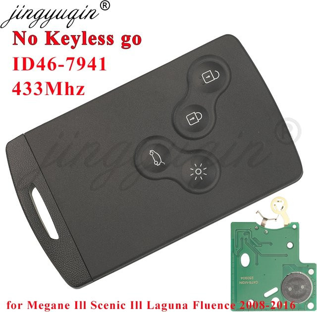 Jingyuqin Auto-Fernbedienungsschlüssel für Renault Megane III Scenic III Laguna Fluence 2008-2016, ID46 PCF7941 4BT, Schwarz, inklusive Notschlüssel - Bild 1