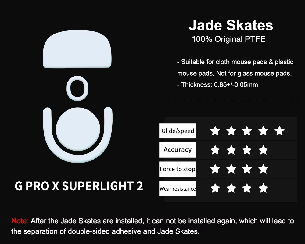 Jade Speed PTFE Maus-Gleitfüße für Logitech G Pro X Superlight 2 in Weiß mit abgerundeten Kanten für ultra-glattes Gleiten - Bild 2