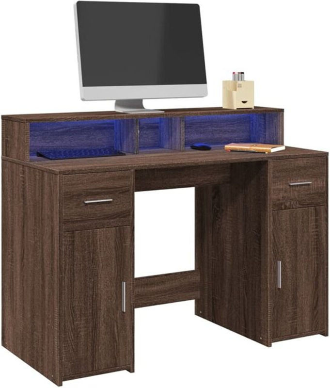 Vidaxl LED Schreibtisch in Braun Eichen-Optik aus Holzwerkstoff, B/T/H: 120 x 55 x 91 cm - Bild 1