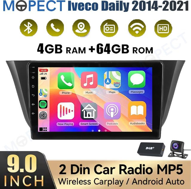 MOPECT Android 15 Navigationssystem für Iveco Daily 2014-2021 mit 9 Zoll Touchscreen, 4+64G, WiFi, CarPlay, GPS, Bluetooth, DAB+ und Rückfahrkamera in Schwarz - Bild 1