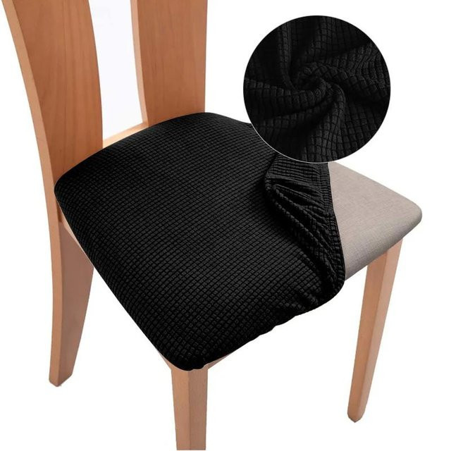 Leorate Stretch-Stuhlsitzbezug aus Jacquard in Schwarz, wasserabweisend und waschbar, gepolstertes Sitzschutzkissen für Esszimmerstühle - Bild 1