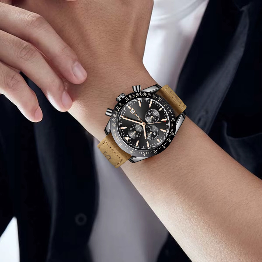LIGE Armbanduhr Quarz, Leder, Herren - Bild 6