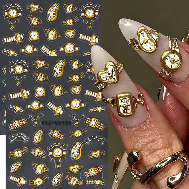 Full Beauty Nagelaufkleber 3D-Uhrenmuster, Metallic, 2 Stück - Bild 1