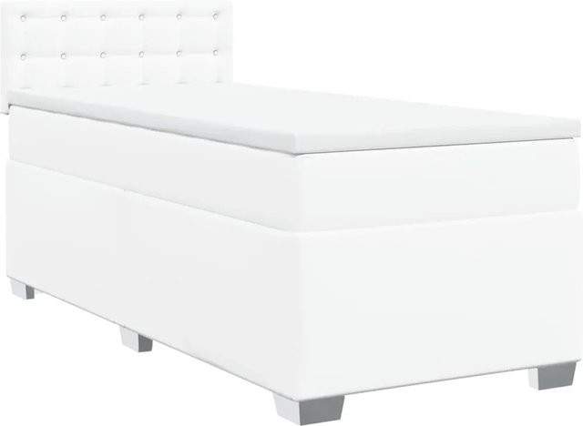 vidaXL Boxspringbett mit Matratze Weiß, Hybrid-Bett aus Kunstleder mit Taschenfederkern, B/T: 100 x 200 cm - Bild 1