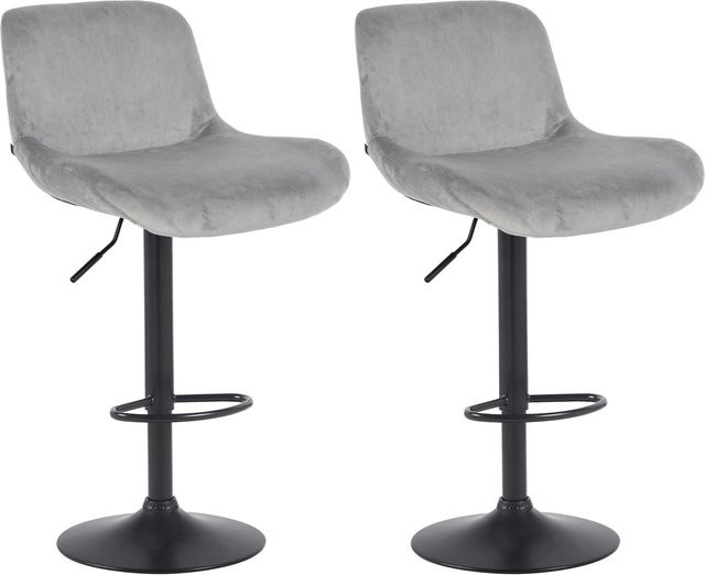 DELUKE 2er Set Barhocker PONOR in Grau mit Samtbezug, höhenverstellbar, drehbar mit Lehne, B/T/H: 50 x 50 x 85 cm - Bild 1