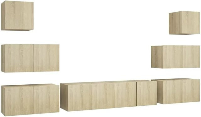 vidaXL 8-tlg. TV-Schrank-Set modern in Sonoma-Eiche beige aus Holzwerkstoff, Wandmontage, 6 x B: 60 cm, T: 30 cm, H: 30 cm und 2 x B: 30,5 cm, T: 30 cm, H: 30 cm - Bild 1
