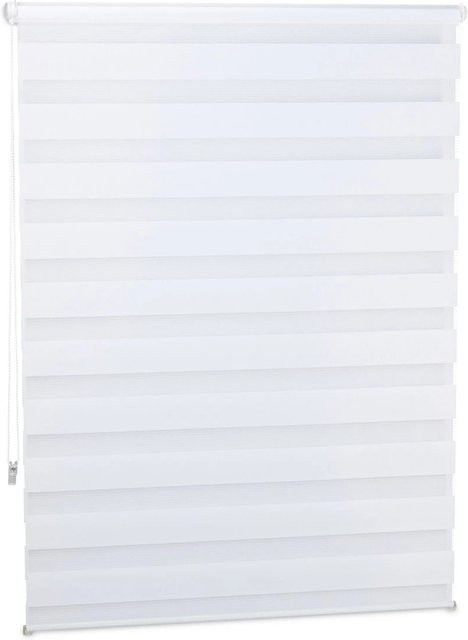 Relaxdays Doppelrollo Klemmfix Day & Night aus Polyester in Weiß gestreift, Breite: 100 cm, Höhe: 150 cm - Bild 1