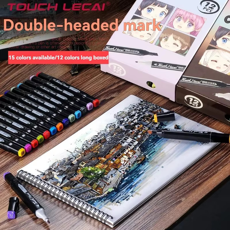 hopk Alkoholmarker Set mit Doppelspitze und Brush-Spitze, 12 Farben, Permanentmarker für Manga und Malbücher - Bild 4