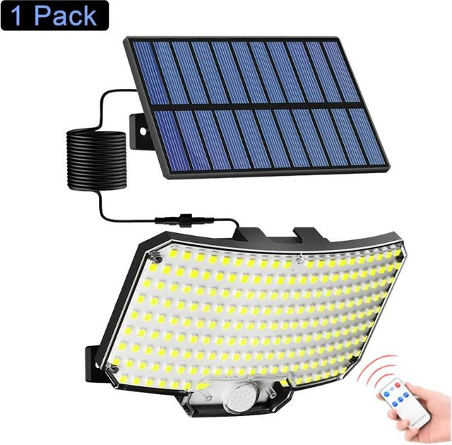 LIUXING Solar-Flutlicht mit 234 LED, IP65 wasserdicht, Bewegungssensor und Fernbedienung, Schwarz - Bild 1
