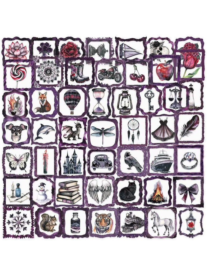 50 Stück transparente INS-Lila Bilderrahmen-Aufkleber aus wasserfestem PET für Scrapbooking und Dekoration von Anime Worlds Store - Bild 5