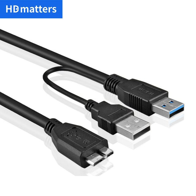 HDmatters USB 3.0 auf Micro-B Y-Splitterkabel in Schwarz für externe Festplatten - Bild 1