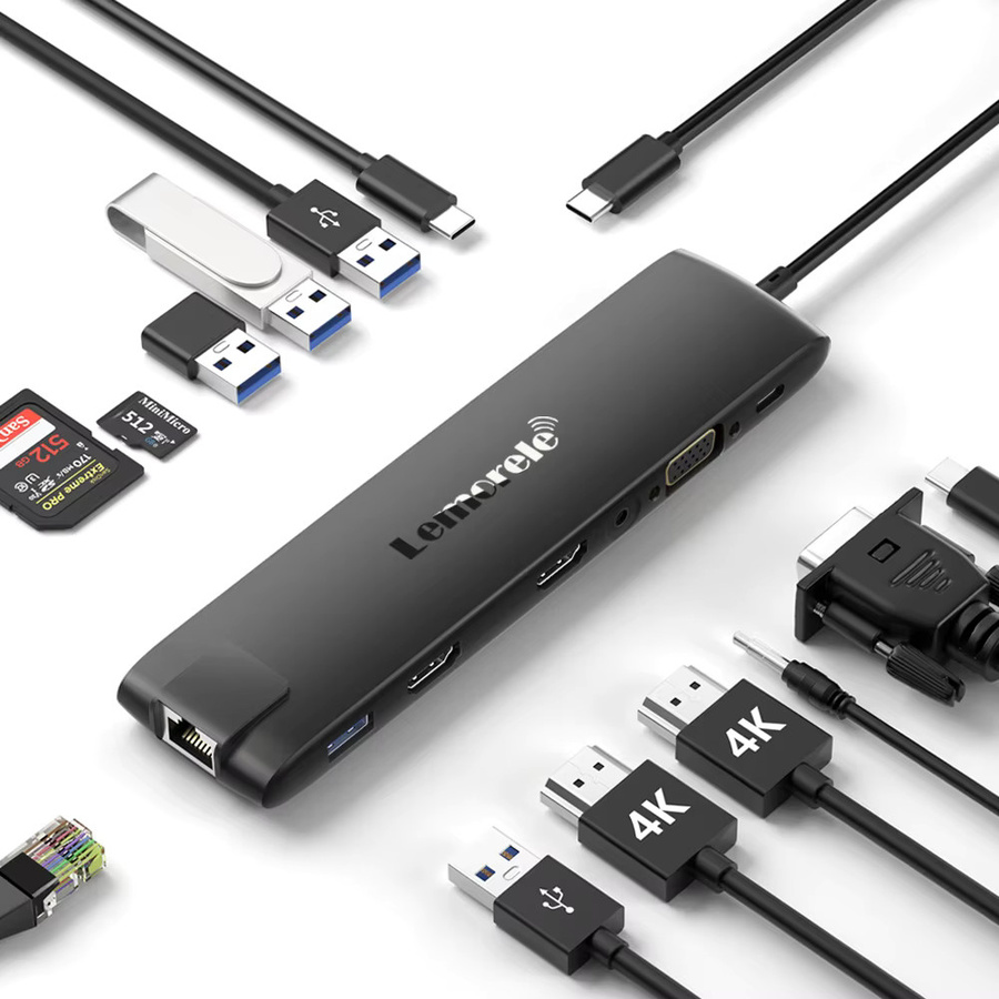 Lemorele 4K USB-C Dockingstation mit Dual HDMI, VGA, Gigabit Ethernet und SD-Kartenleser für Windows und MacBook Air - Bild 7