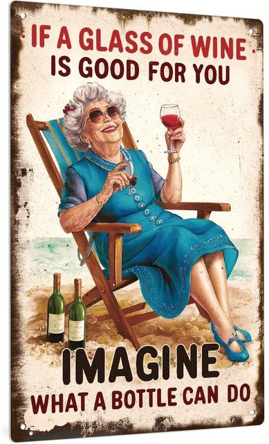 DDPNKL Vintage-Metallblechschild Wandkunst-Dekoration mit Wein-Spruch, Mehrfarbig, B/H: 30 x 20 cm - Bild 1