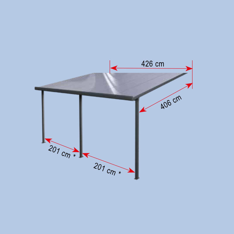 Scobalit Terrassendachbausatz aus Aluminium mit Polycarbonat-Dachplatten und Regenrinne, Farbe: Anthrazit, B: 426 cm, T: 406 cm - Bild 1
