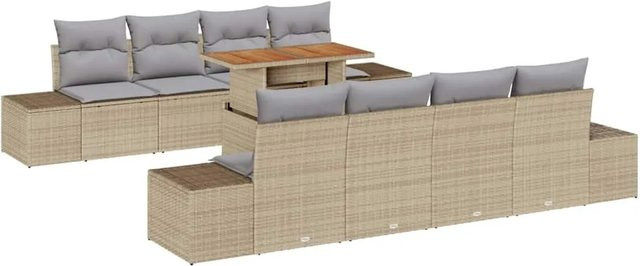 vidaXL 7-teilige Garten-Sofagarnitur aus Poly Rattan mit Kissen in Beige - Bild 1