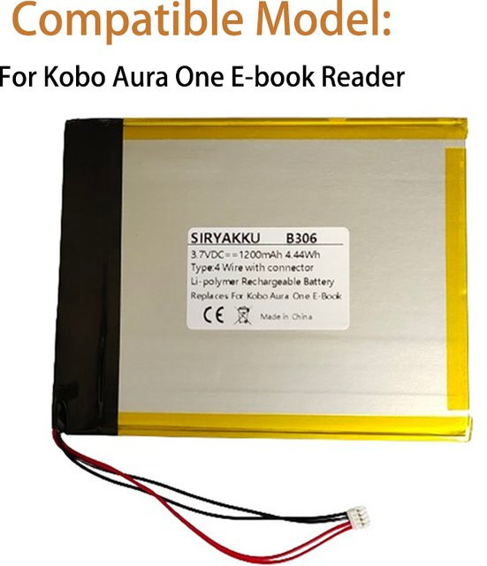SIRYAKKU Li-Polymer-Akku 3,7V 1200mAh in Silber für Kobo Aura One E-Book-Reader - Bild 1