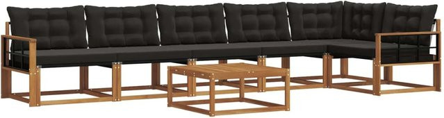 vidaXL Outdoor-Sofagarnitur 7-teilig aus massivem Akazienholz mit Textilene und Kissen in Natur und Schwarz - Bild 1