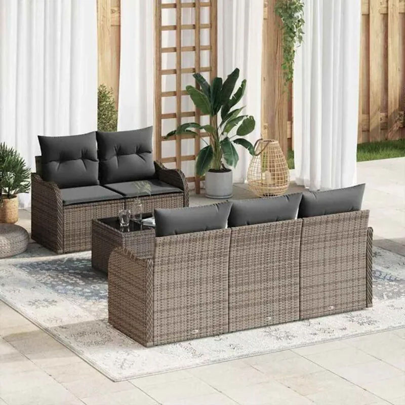 Vidaxl Garten-Sofa-Set aus Polyrattan mit 6 Kissen in Grau, modernes Loungemöbel-Set, B/T/H: 55 x 55 x 37 cm - Bild 1