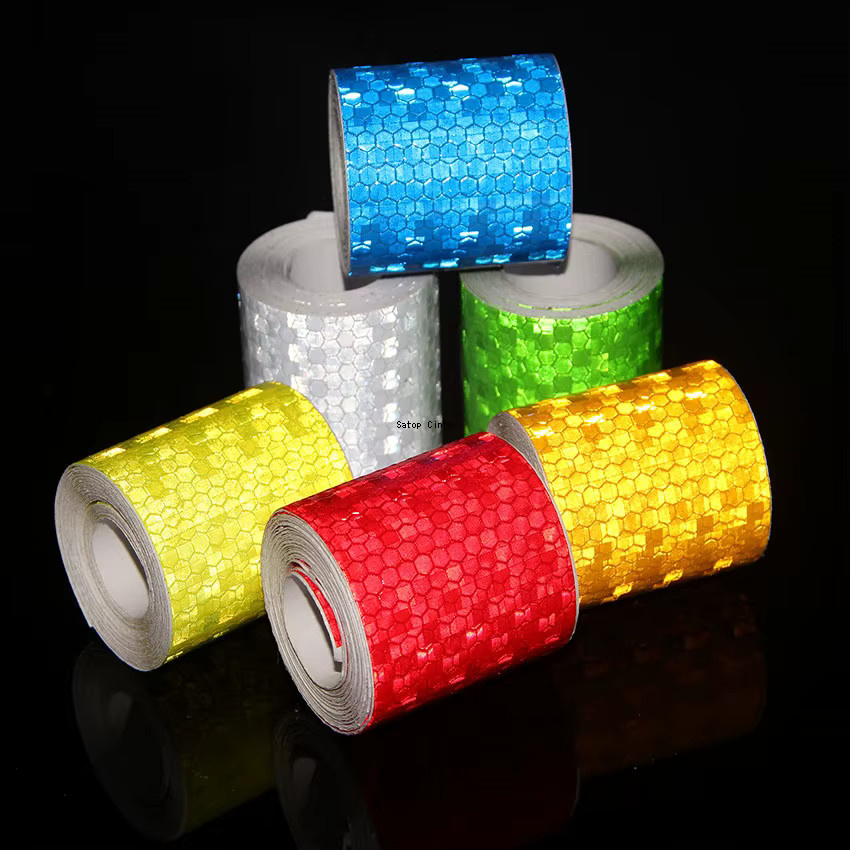 Satop Cinta Reflektierendes Fahrradband in Weiß, Rot, Gelb und Orange, Wasserdichtes fluoreszierendes Reflexionsband für hohe Sichtbarkeit, Breite: 5 cm, Länge: 10 m - Bild 2
