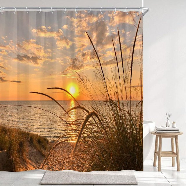 Dunika Chen Duschvorhang mit Sonnenuntergang am Meeresstrand, wasserdicht und schimmelresistent, Polyester, Mehrfarbig, B: 178 cm, H: 216 cm - Bild 1