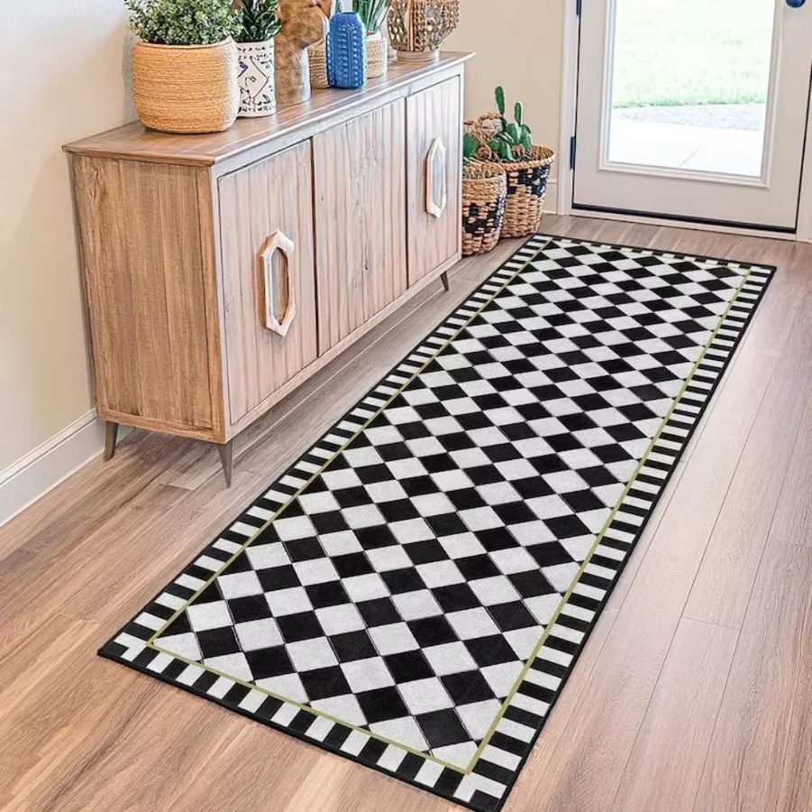 VIKAMA Moderner geometrischer Teppich mit Sternenmuster in Schwarz und Weiß, rutschfest, B/T: 120 x 50 cm - Bild 1