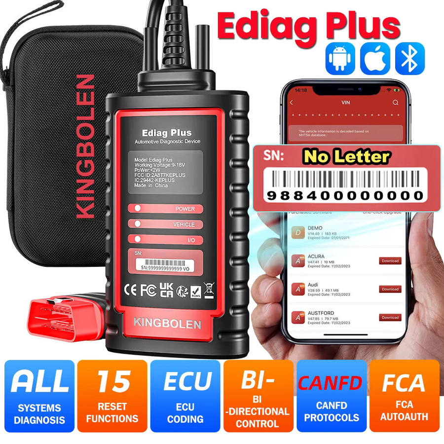 KINGBOLEN Ediag Plus Bluetooth-Scanner Schwarz: Bidirektionales OBD2-Diagnosetool für alle Systeme mit ECU-Codierung, kompatibel mit iOS und Android - Bild 2