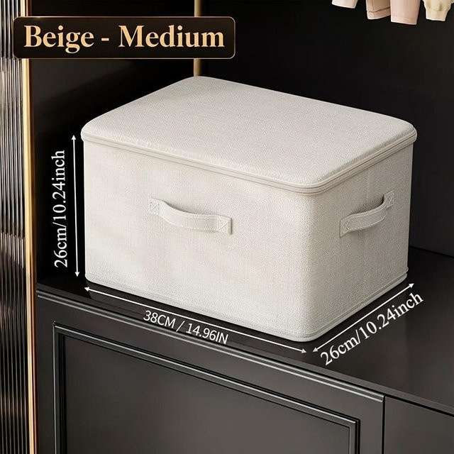 MGB Stapelbare Aufbewahrungsboxen aus Oxford-Gewebe mit Deckel und Griffen, Faltbare Schrank-Organizer-Boxen für Kleidung und Decken in Beige - Bild 1
