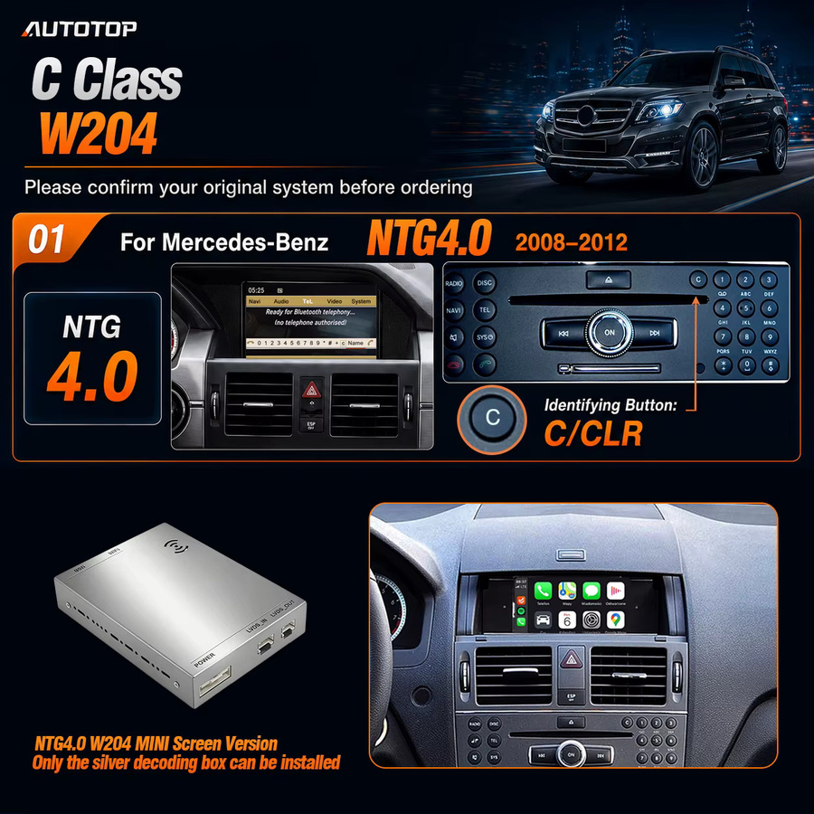 UTOTOP Kabelloser Apple CarPlay und Android Auto Decoder für Mercedes-Benz C-Klasse W204, E-Klasse W212 und GLK X204 mit NTG4.0 Original Bildschirm, Schwarz - Bild 7