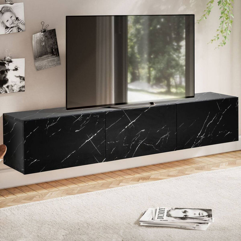 Wohnling Lowboard modern in Schwarz mit Marmor-Optik, B/H/T: 160 x 30 x 30 cm - Bild 2