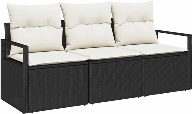 vidaXL Garten-Sofa-Set 3-teilig aus Polyrattan in Schwarz mit beigen Polstern für Terrasse und Garten - Bild 1