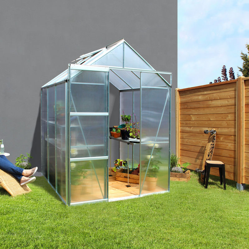 Vitavia Gewächshaus Flora 3800 Anlehnmodell in Silber mit Polycarbonat-Verglasung und Aluminiumrahmen - Bild 4