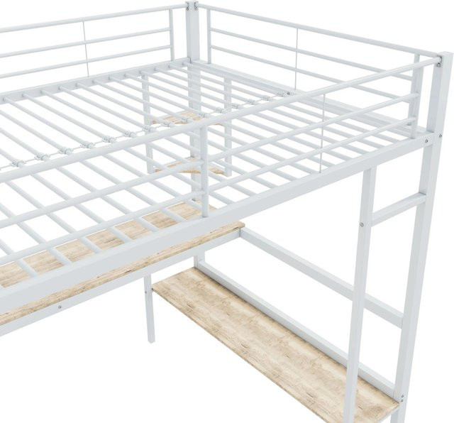 KOMHTOM Hochbett mit Schreibtisch, Regalen und Leiter aus Metall und MDF, Weiß, B/T/H: 200 x 90 x 180,5 cm - Bild 1