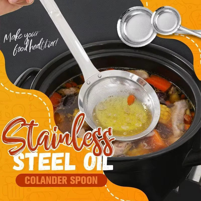 Edelstahl Suppen-Skimmer mit feinem Netz für Hot Pot, rundes Öl-Sieb in Silber - Bild 5