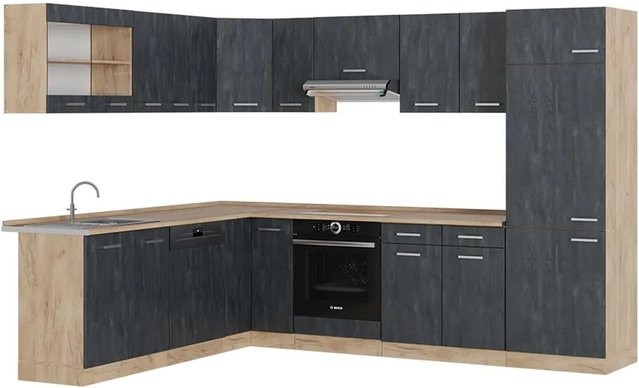 Vicco R-Line Eckküche in L-Form Schwarz Beton Eiche ohne Arbeitsplatte B/T/H: 287 x 227 x 206,8 cm - Bild 2