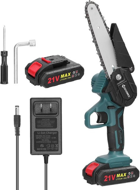 Aimo Akku Astsäge 21V mit 6 Zoll Schachtel und 2x 1500mAh Akkus, tragbare elektrische Einhand-Kettensäge für Holz - Bild 1