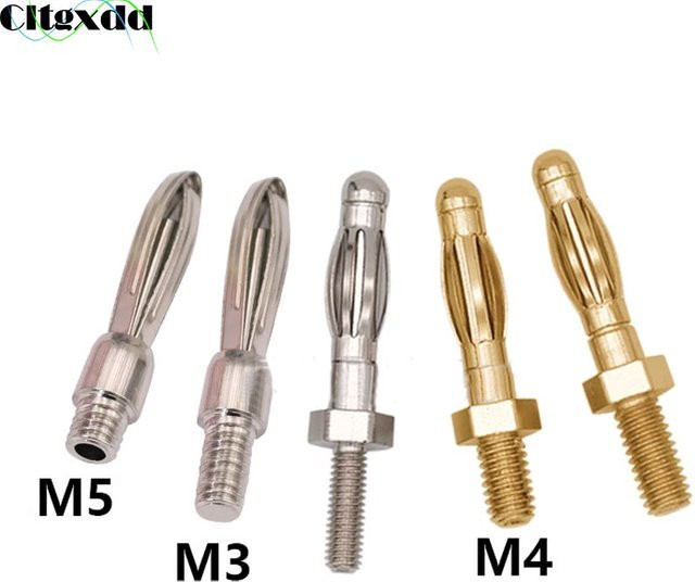 10 Stück Bananenstecker Set in Silber mit 3mm und 4mm Durchmesser sowie M3 M4 M5 Gewinde für Audio DIY-Anwendungen ohne Löten - Bild 1