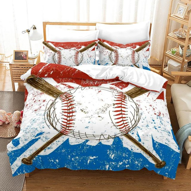 JMG Household Supplies Baseball Sport Bettwäsche Set mit Bettbezug und Kissenbezug aus Polyester, Mehrfarbig, B/H: 135 x 200 cm - Bild 1