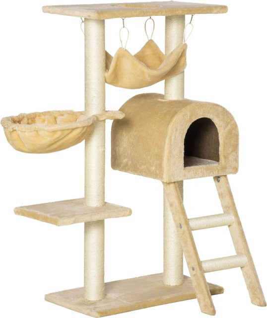PawHut Kratzbaum für Katzen als stabiles Spielzentrum mit Hangmat, Höhle und Leiter, Höhe: 98 cm, beige - Bild 1