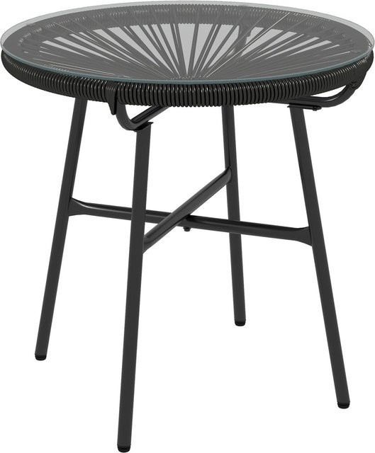 Outsunny Rattan Beistelltisch in Schwarz im Boho-Stil mit Glasplatte für Garten und Terrasse, B/T/H: 50 x 50 x 50 cm - Bild 1