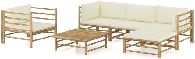 vidaXL 6-teiliges Garten-Lounge-Set aus Bambus mit cremeweißen Kissen - Bild 1