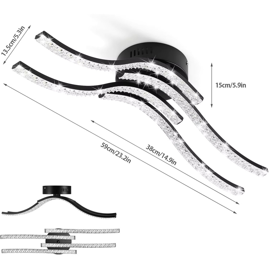 JOYINLED Wellenförmige LED-Deckenleuchte aus Acryl in Schwarz und Weiß, 32 W, 5500 K Kaltweiß, modernes Design für Wohnzimmer, Schlafzimmer und Küche - Bild 2