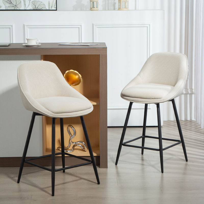HOMCOM Barhocker 2er Set drehbar mit Rückenlehne und Fußstütze in Cord-Optik, Sitzhöhe: 65 cm, Farbe: Creme/Beige - Bild 2