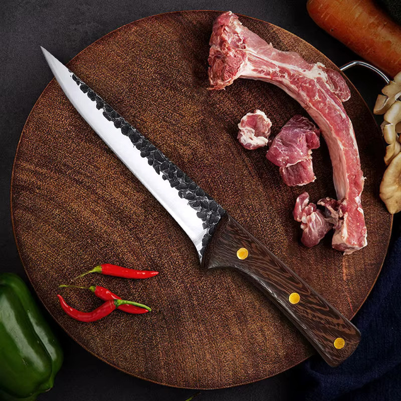 InLeung Handgeschmiedetes Utility-Schneidemesser mit Holzgriff zum Filetieren von Fleisch, Fisch und Obst - Bild 3